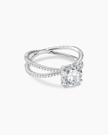 DY Crossover Micro Pave Engagement Ring in Platinum, Cushion