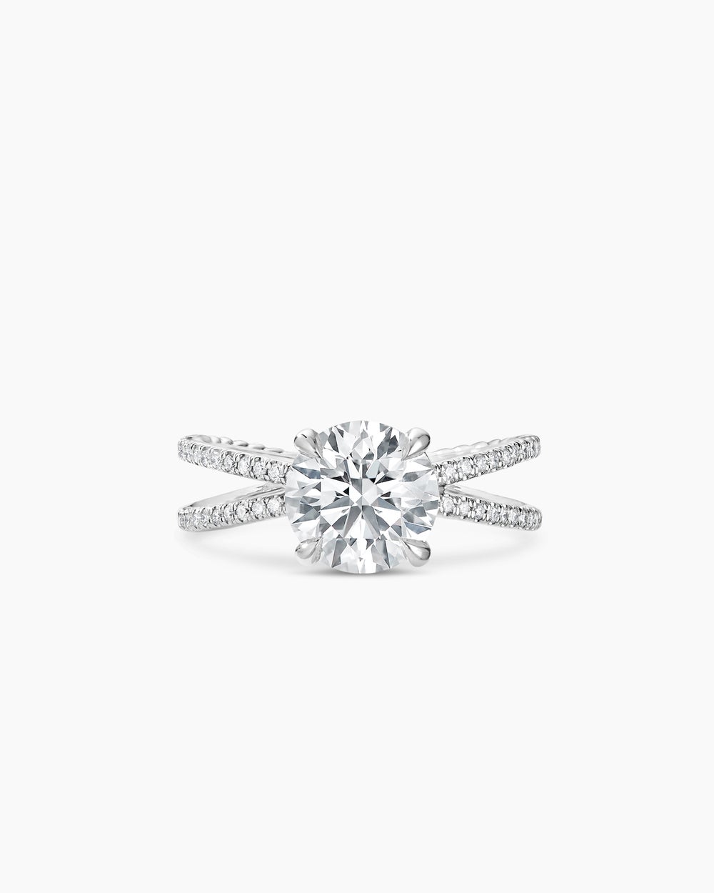 Womens DY Crossover Pavé Engagement Ring in Platinum, Round