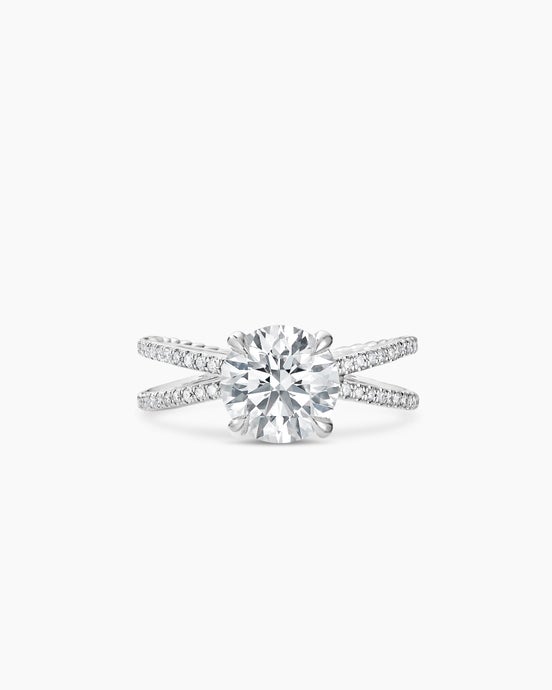 DY Crossover® Pavé Engagement Ring in Platinum, Round Brilliant Cut