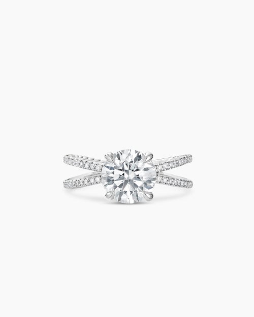 Womens DY Crossover Pavé Engagement Ring in Platinum, Round