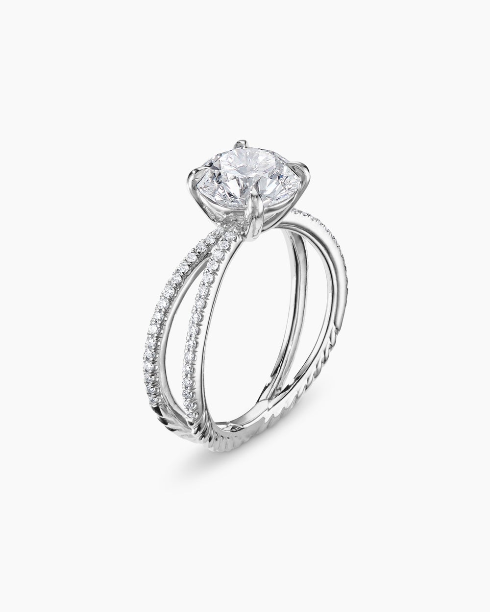 Womens DY Crossover Pavé Engagement Ring in Platinum, Round