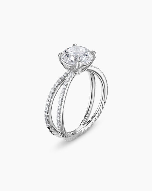 Womens DY Crossover Pavé Engagement Ring in Platinum, Round