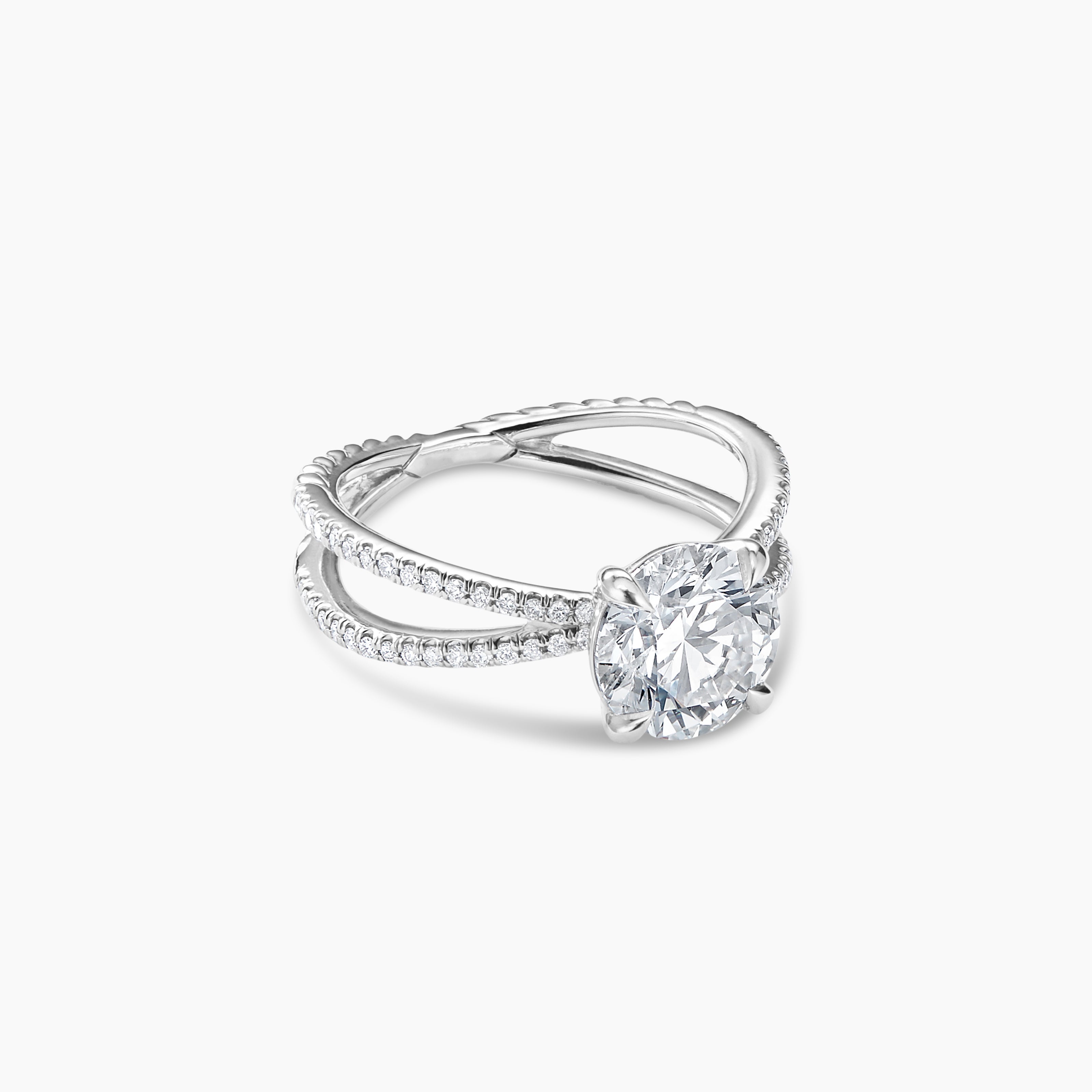 Womens DY Crossover Pav&eacute; Engagement Ring in Platinum, Round