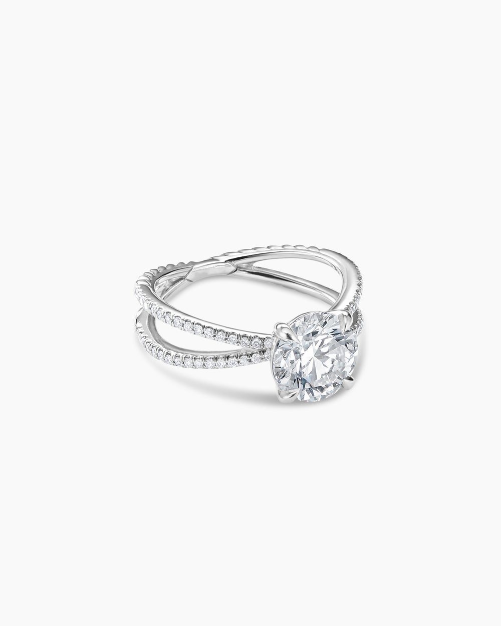 Womens DY Crossover Pavé Engagement Ring in Platinum, Round