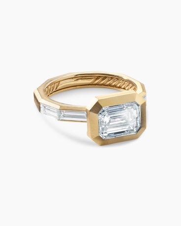 DY Delaunay Engagement Ring in 18K Yellow Gold with Baguettes, Emerald