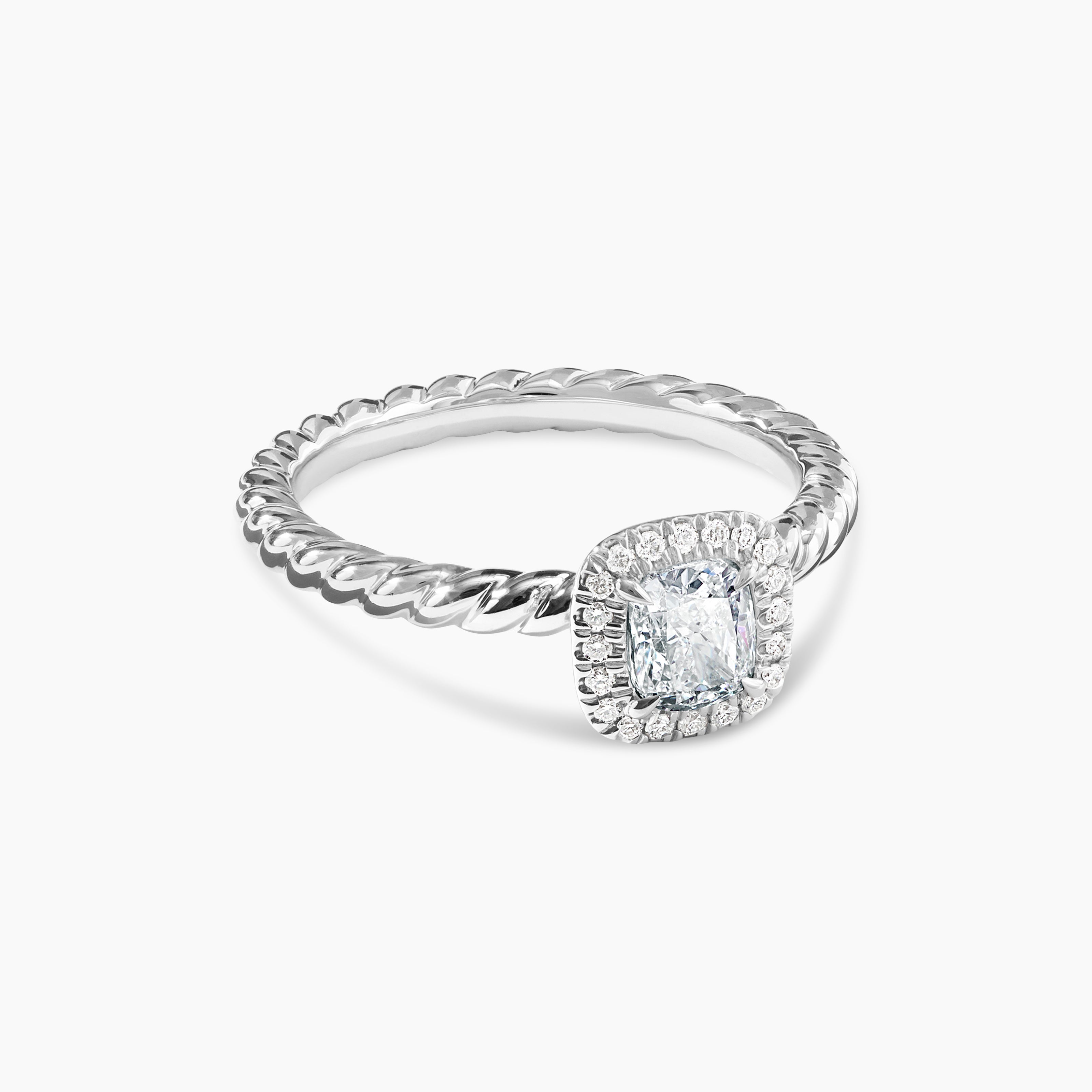 Womens DY Cable Petite Halo Engagement Ring in Platinum, Cushion