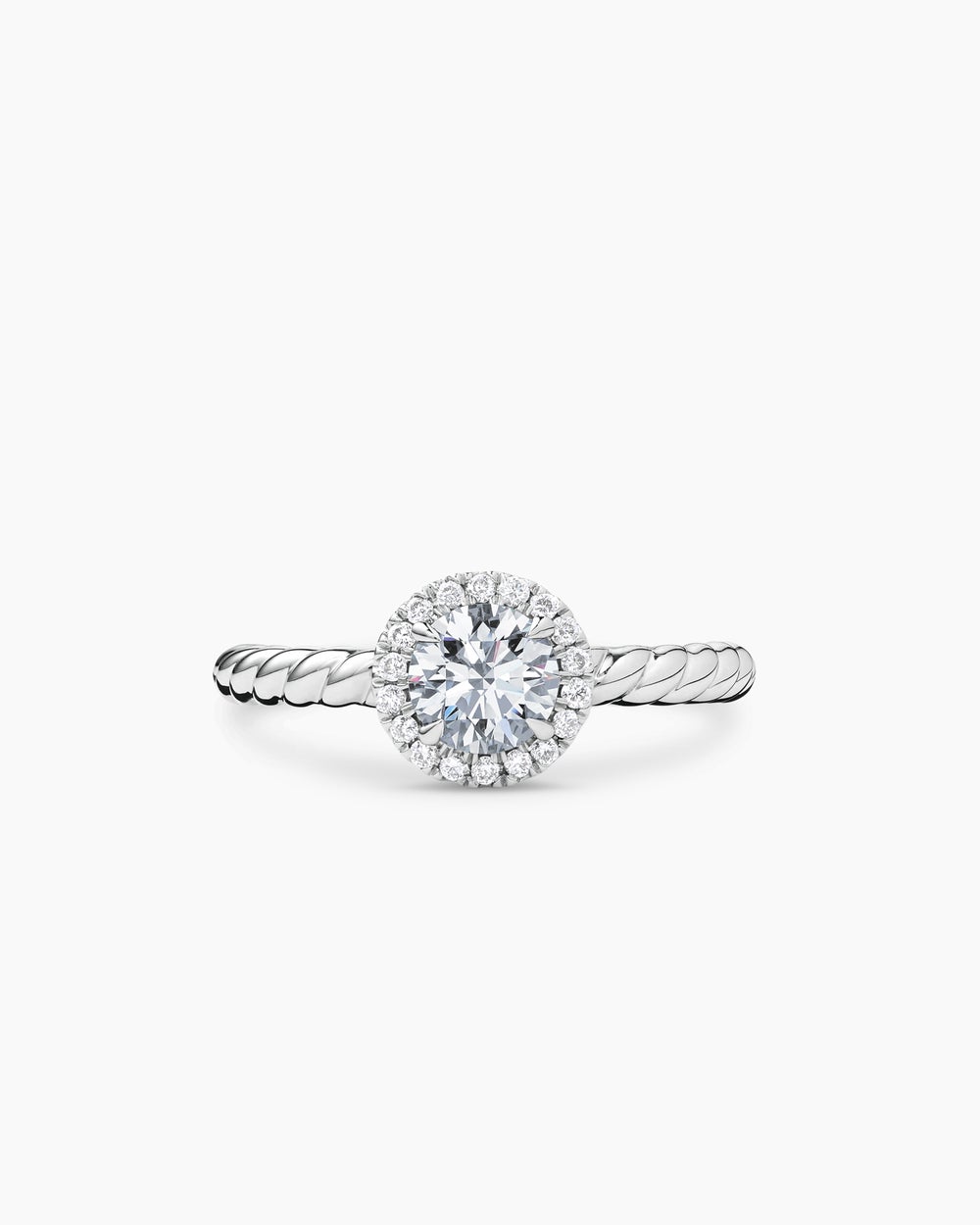 Womens DY Cable Petite Halo Engagement Ring in Platinum, Round
