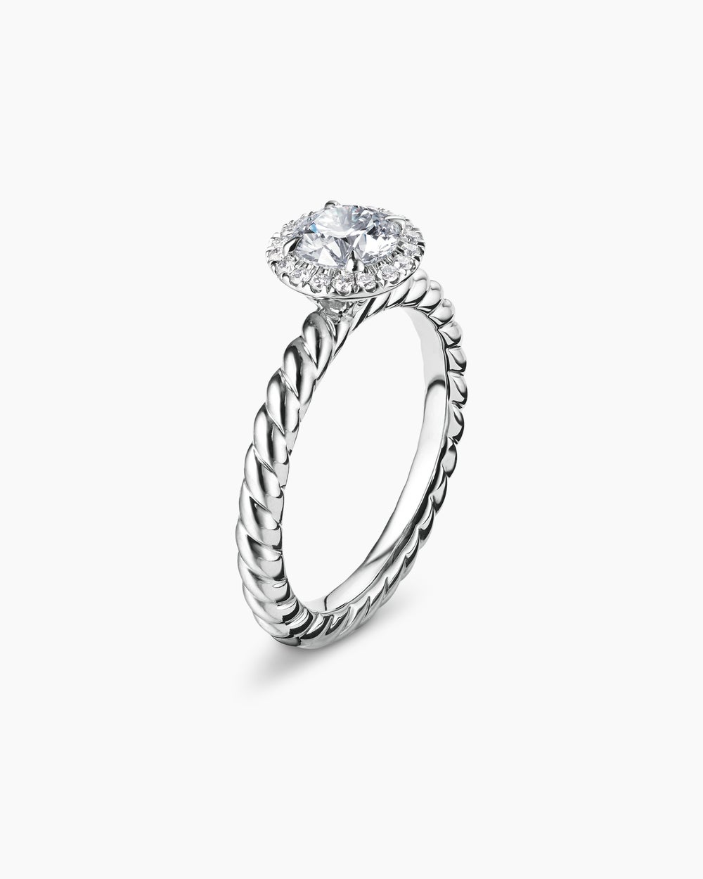 Womens DY Cable Petite Halo Engagement Ring in Platinum, Round