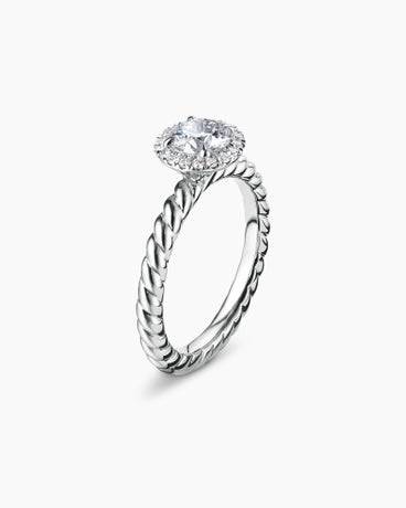 DY Cable Petite Halo Engagement Ring in Platinum, Round