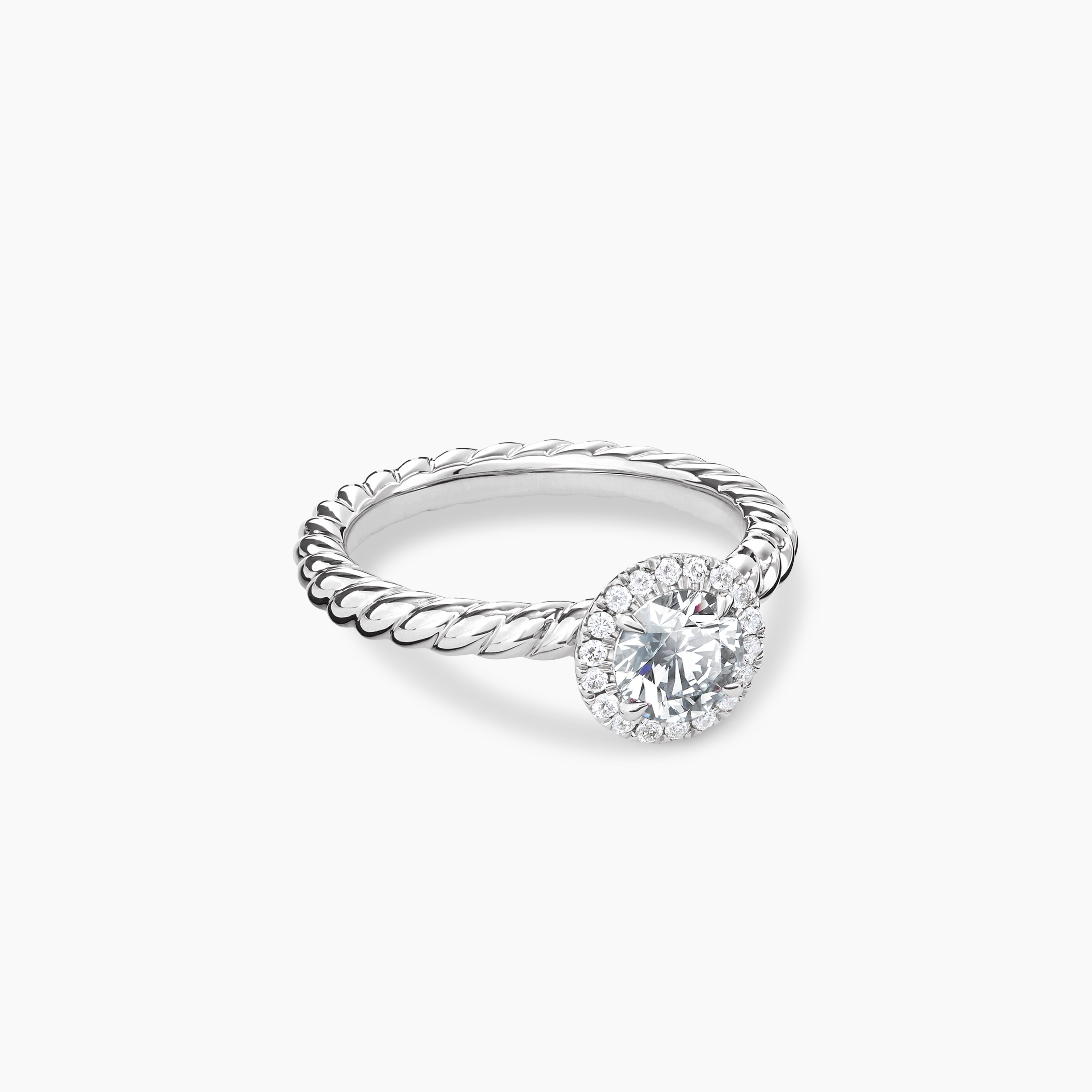 Womens DY Cable Petite Halo Engagement Ring in Platinum, Round