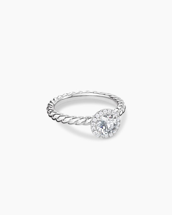 DY Cable Petite Halo Engagement Ring in Platinum, Round