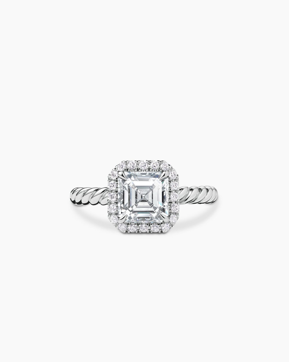 Womens DY Cable Halo Engagement Ring in Platinum, Asscher