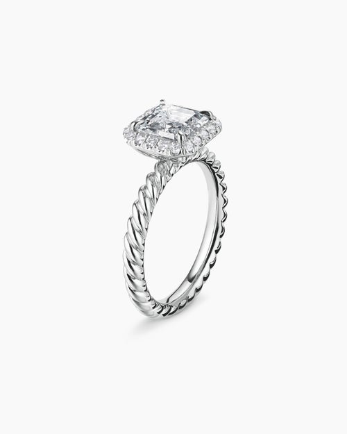 Womens DY Cable Halo Engagement Ring in Platinum, Asscher