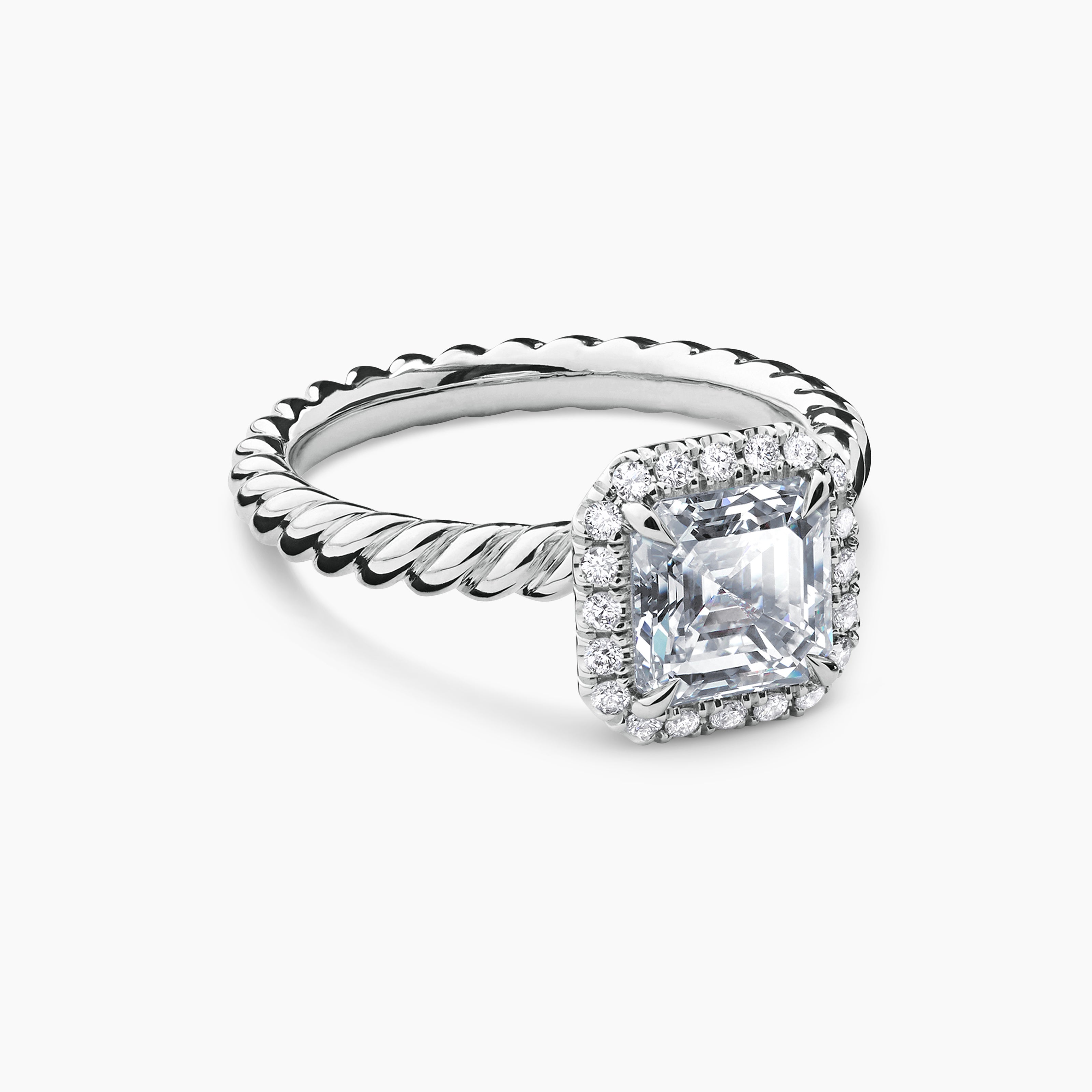 Womens DY Cable Halo Engagement Ring in Platinum, Asscher
