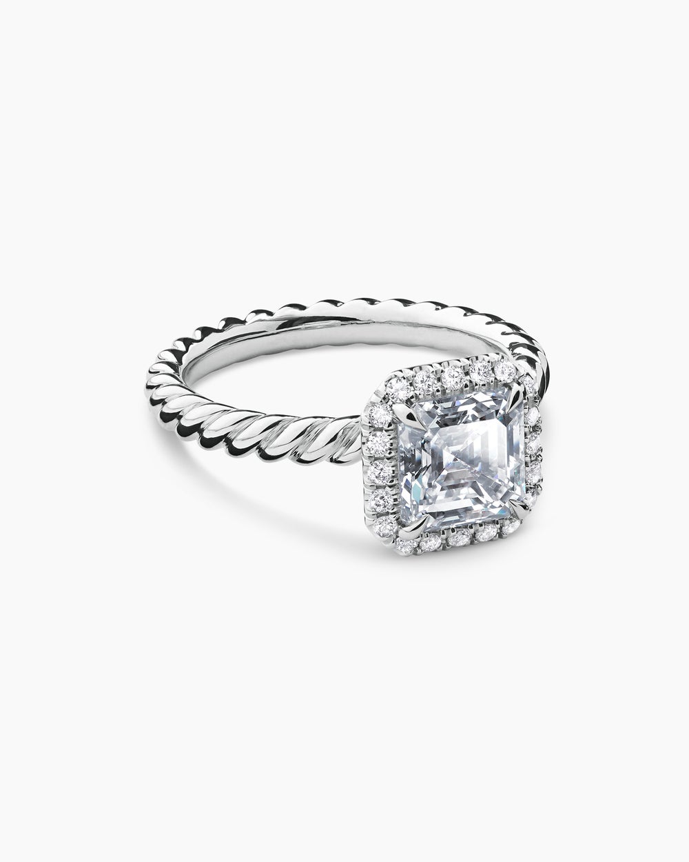 Womens DY Cable Halo Engagement Ring in Platinum, Asscher
