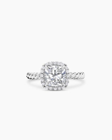 DY Cable Halo Engagement Ring in Platinum, Cushion 