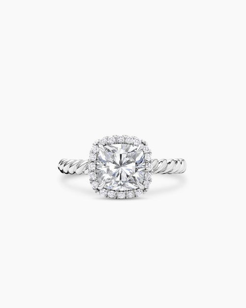 Womens DY Cable Halo Engagement Ring in Platinum, Cushion