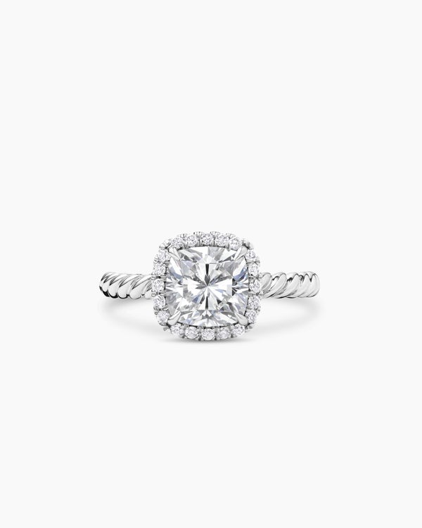 DY Cable Halo Engagement Ring in Platinum, Cushion