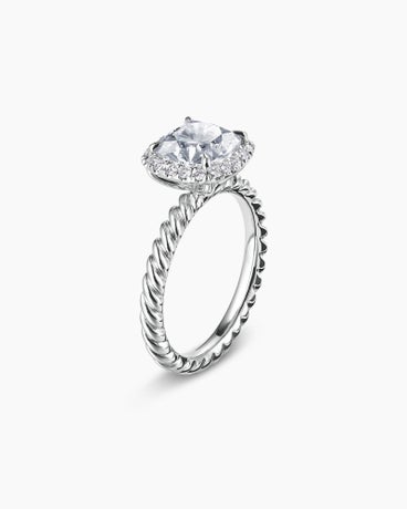 DY Cable Halo Engagement Ring in Platinum, Cushion 