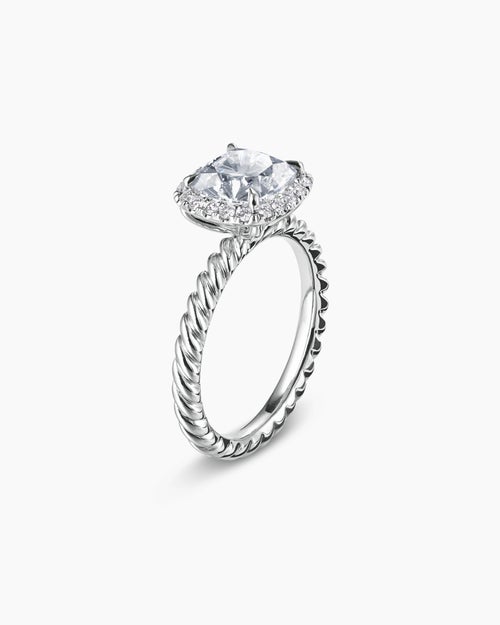 Womens DY Cable Halo Engagement Ring in Platinum, Cushion
