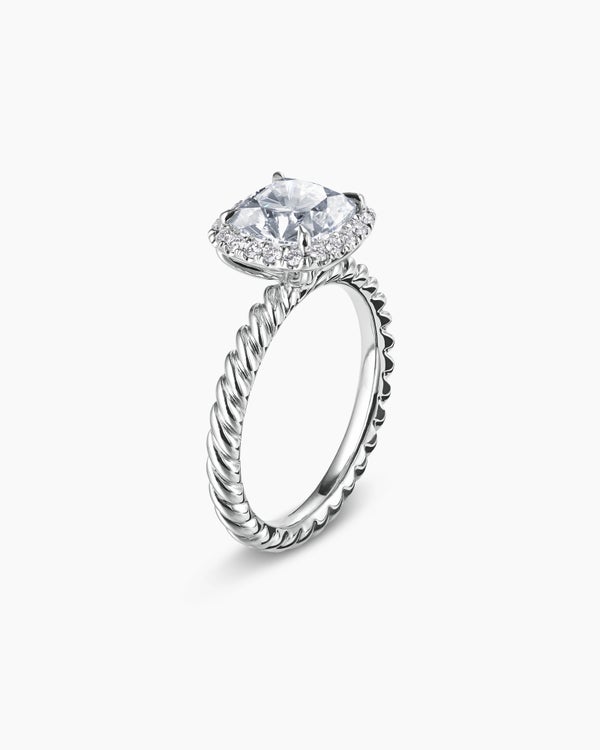 DY Cable Halo Engagement Ring in Platinum, Cushion