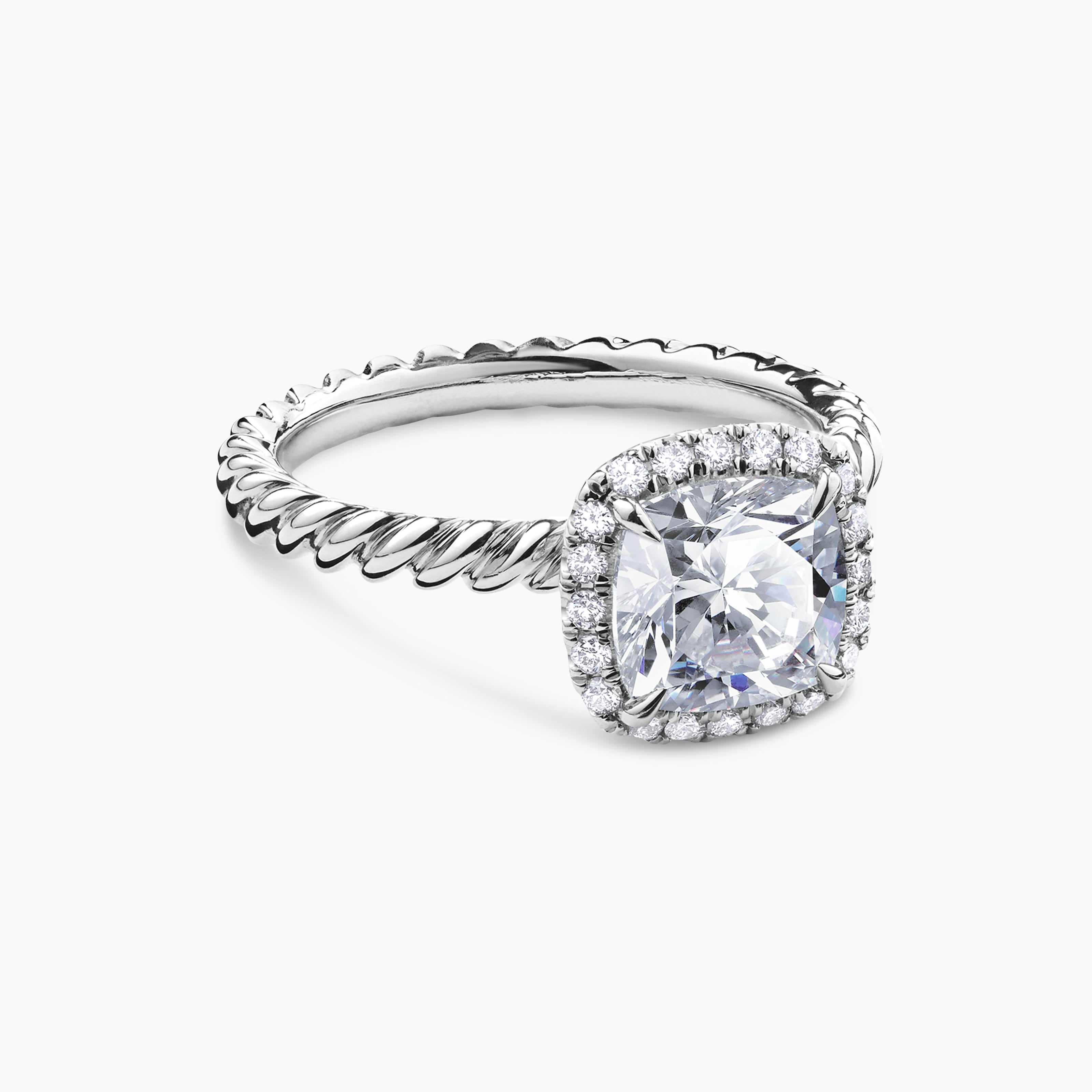 Womens DY Cable Halo Engagement Ring in Platinum, Cushion