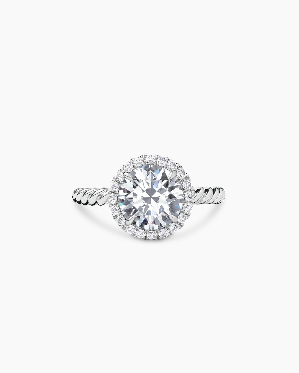 Womens DY Cable Halo Engagement Ring in Platinum, Round