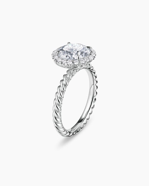Womens DY Cable Halo Engagement Ring in Platinum, Round