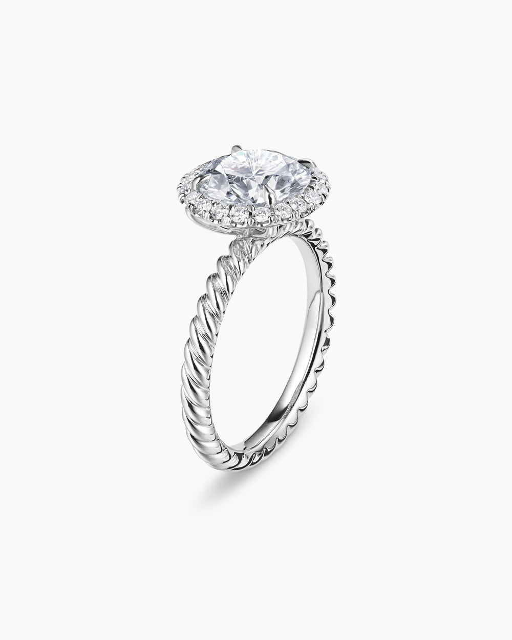 Womens DY Cable Halo Engagement Ring in Platinum, Round