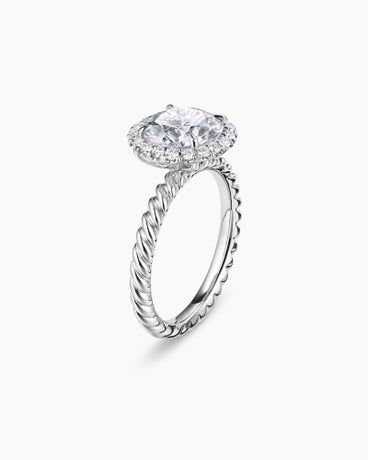 DY Cable Halo Engagement Ring in Platinum, Round