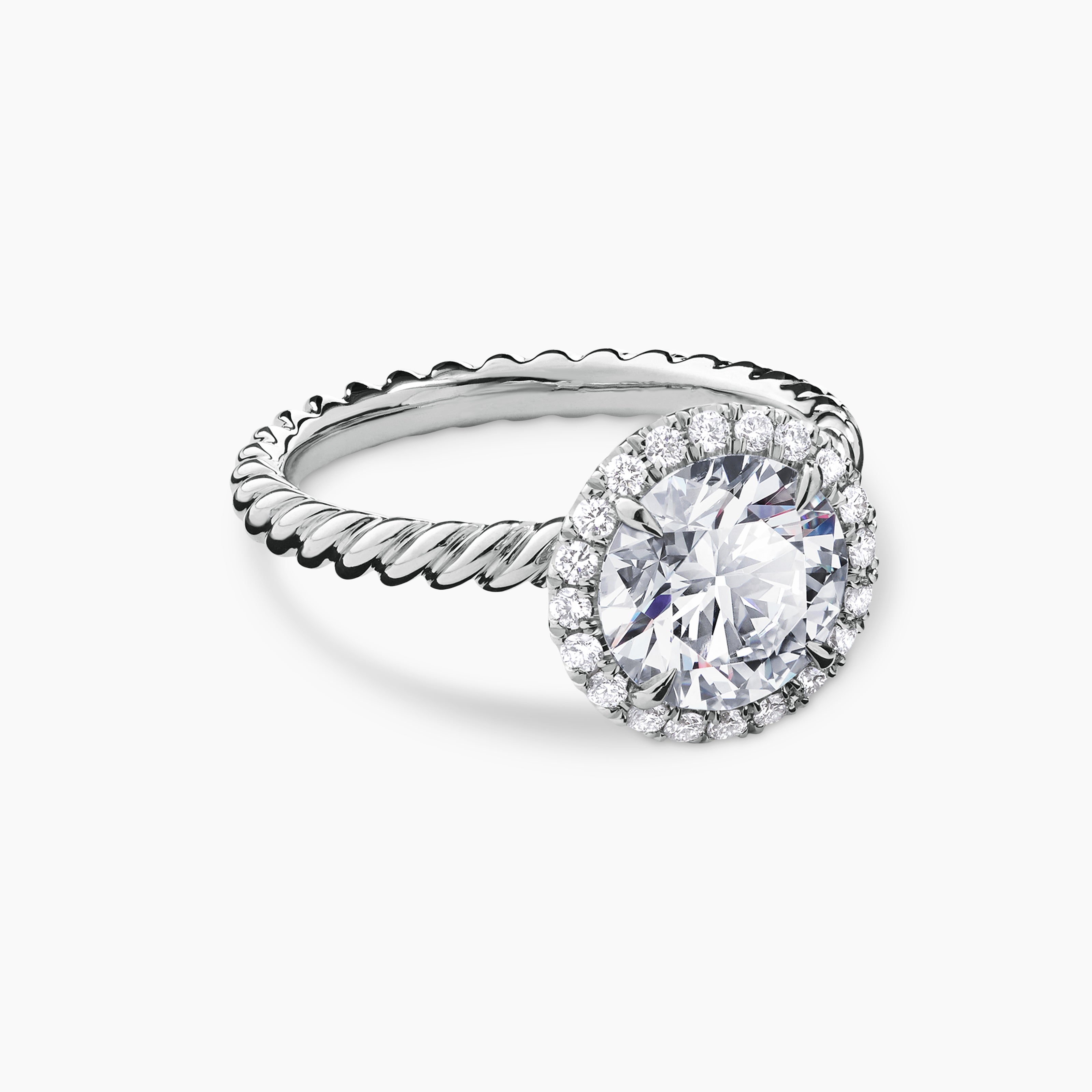 Womens DY Cable Halo Engagement Ring in Platinum, Round