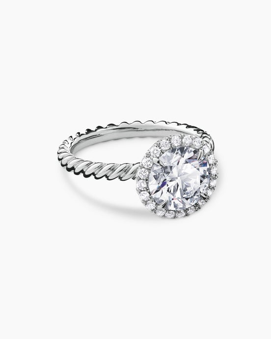 DY Cable Halo Engagement Ring in Platinum, Round Brilliant Cut