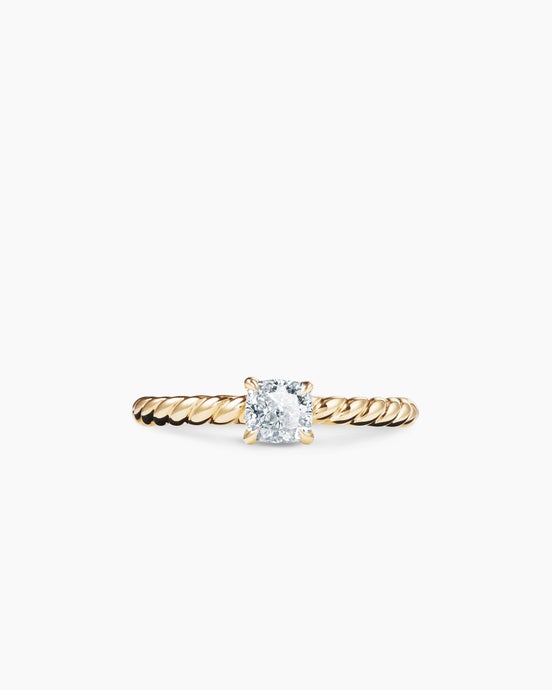 DY Cable Petite Engagement Ring in 18K Yellow Gold, Cushion Cut