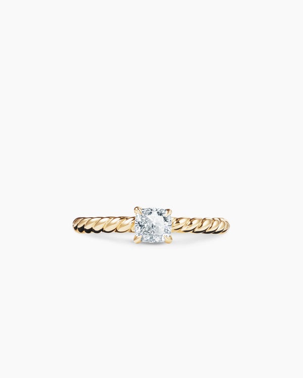 DY Cable Petite Engagement Ring in 18K Yellow Gold, Cushion