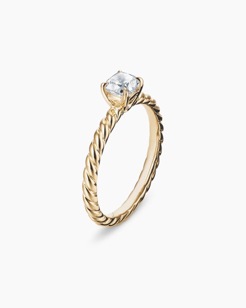 Womens DY Cable Petite Engagement Ring in 18K Yellow Gold, Cushion