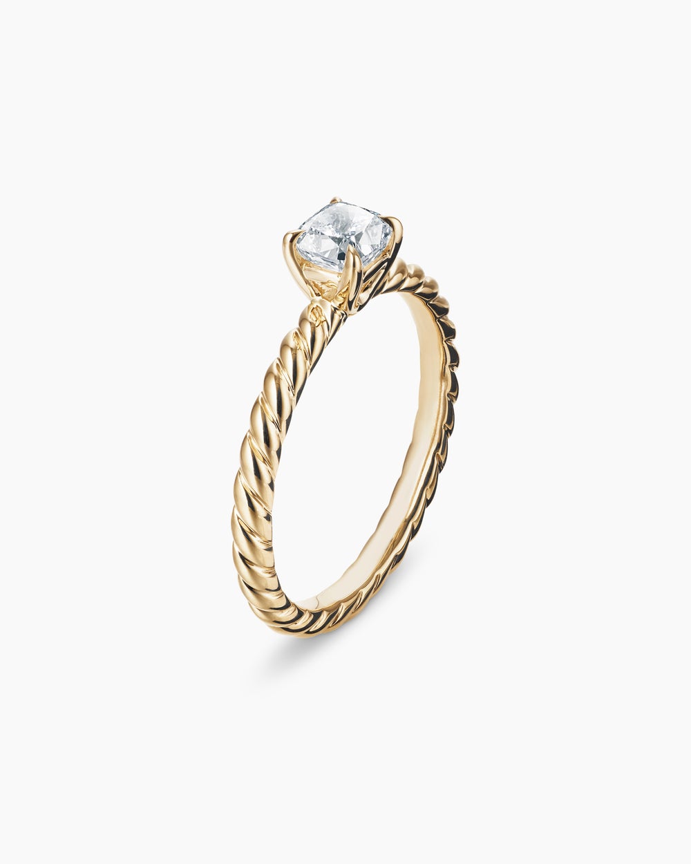 Bague de fiançailles DY Cable de petite taille en or jaune 18 carats, taille coussin femme