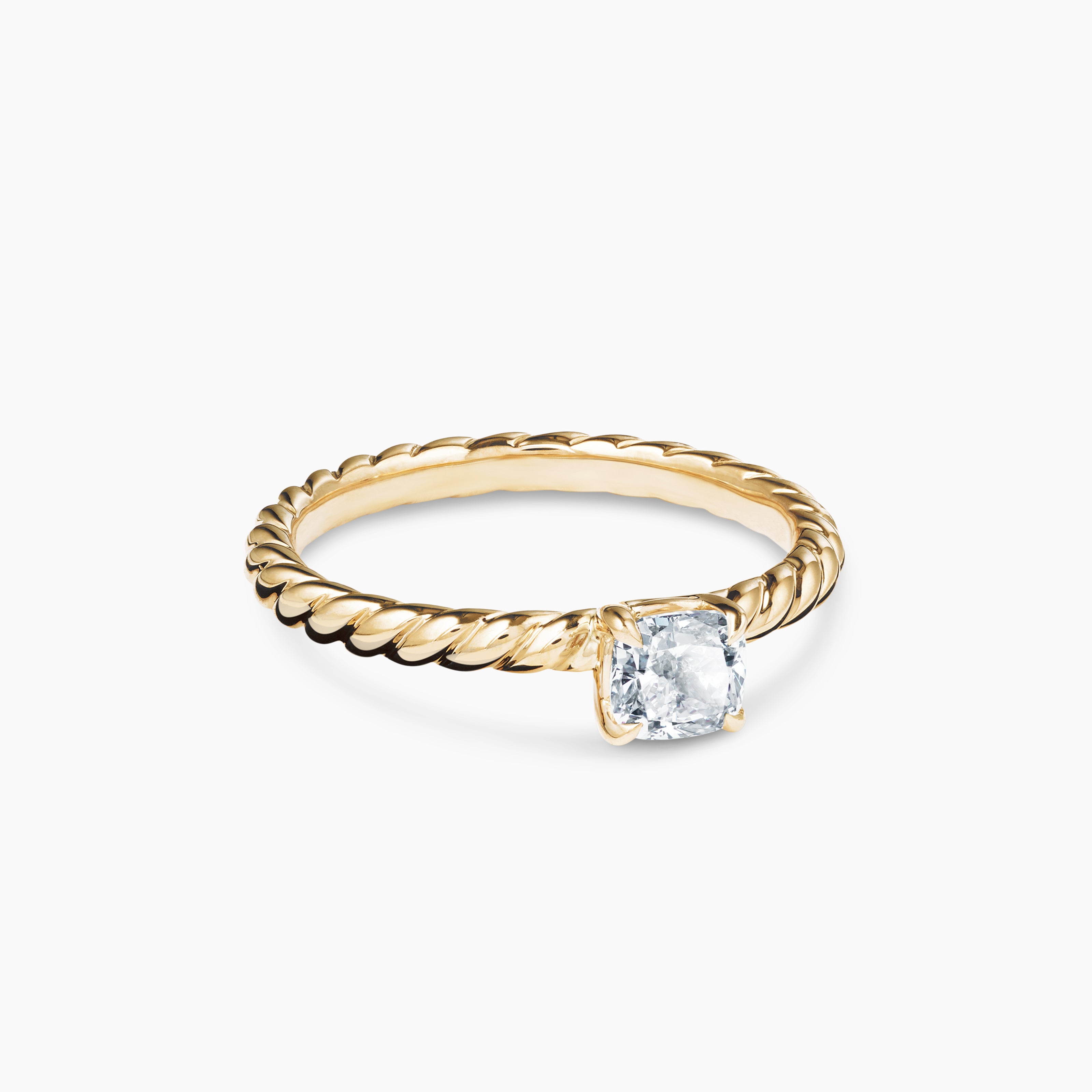 Womens DY Cable Petite Engagement Ring in 18K Yellow Gold, Cushion