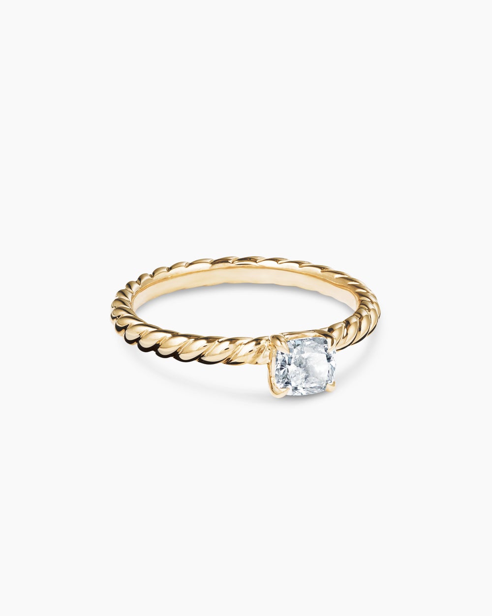 Bague de fiançailles DY Cable de petite taille en or jaune 18 carats, taille coussin femme