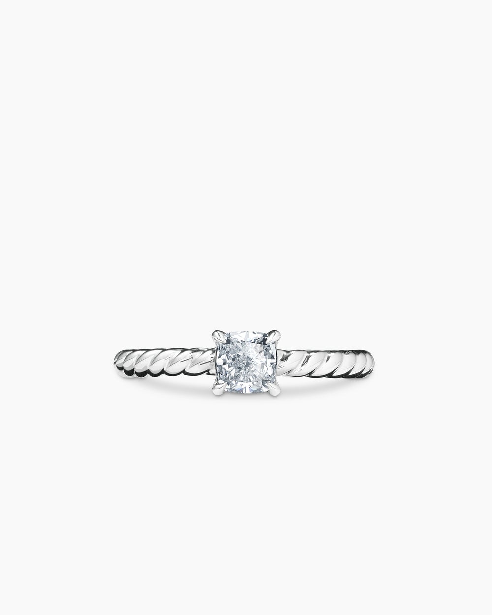 Womens DY Cable Petite Engagement Ring in Platinum, Cushion