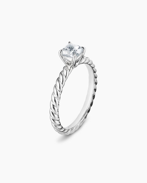 Womens DY Cable Petite Engagement Ring in Platinum, Cushion