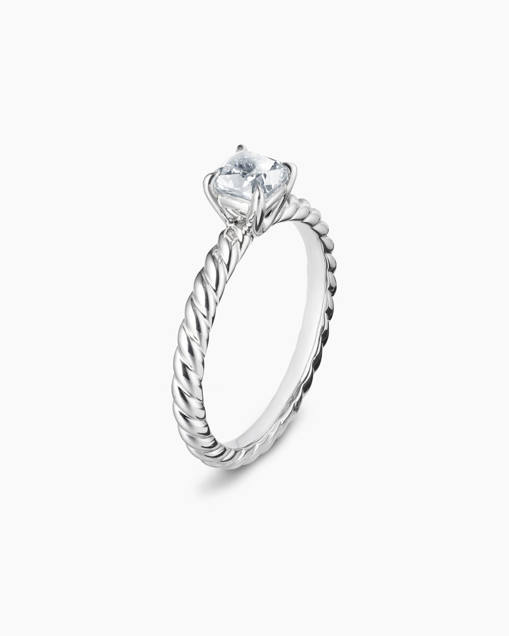 Womens DY Cable Petite Engagement Ring in Platinum, Cushion