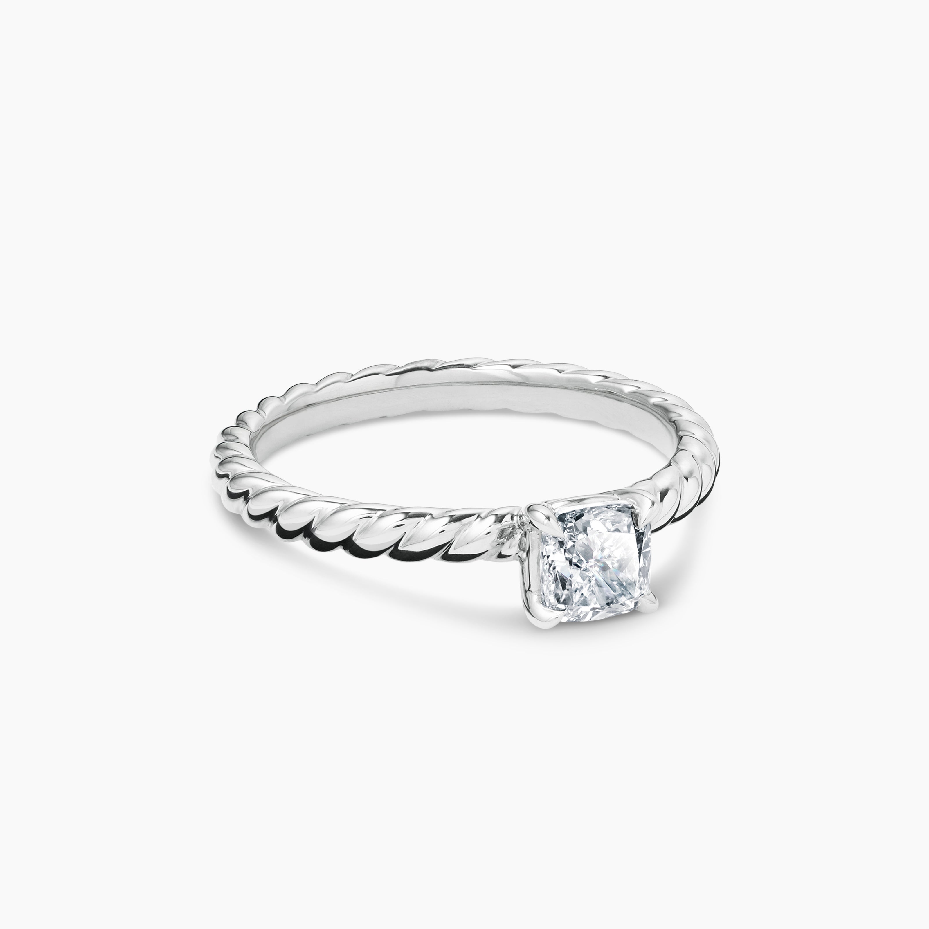 Womens DY Cable Petite Engagement Ring in Platinum, Cushion
