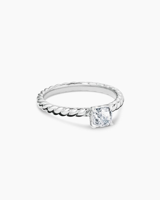 DY Cable Petite Engagement Ring in Platinum, Cushion Cut