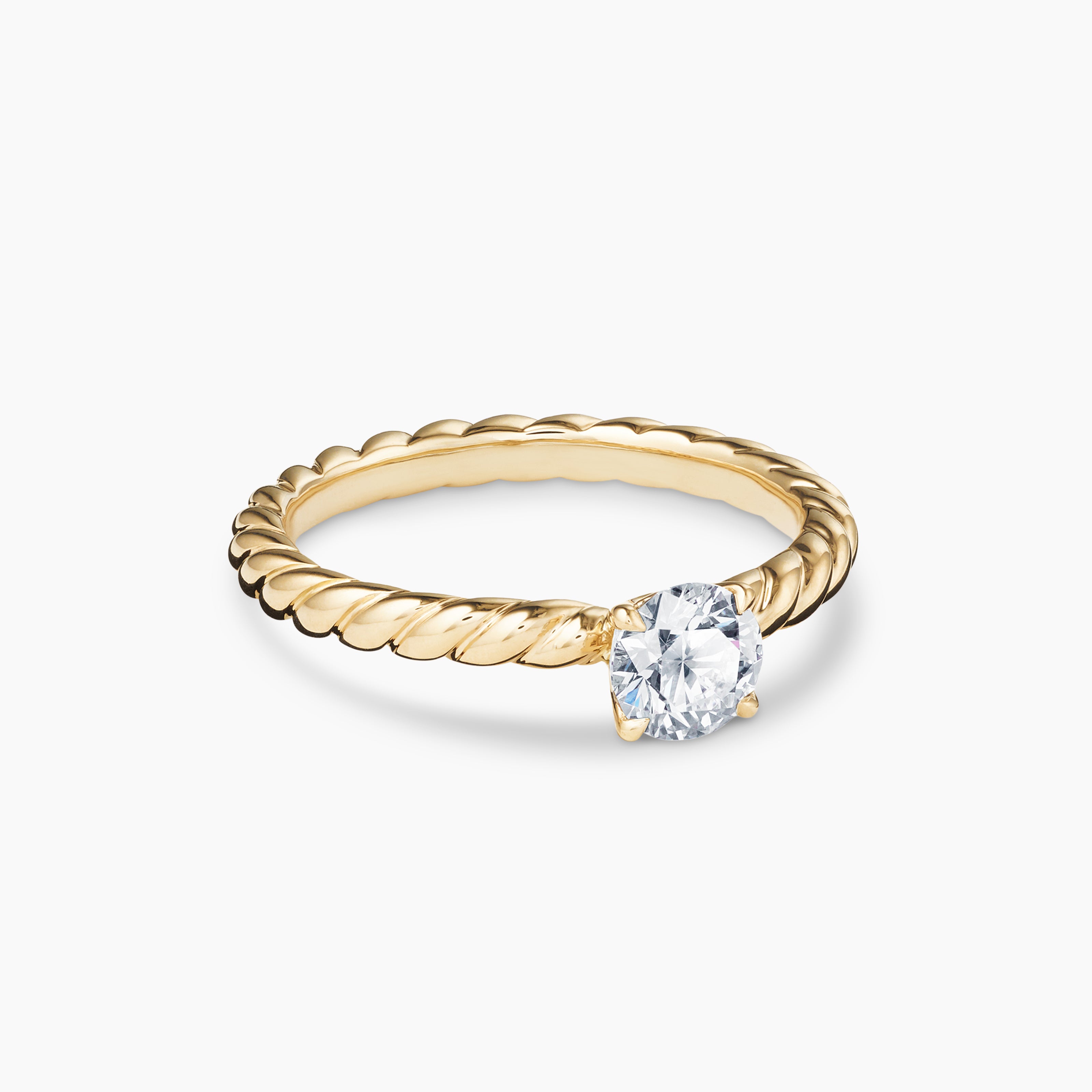 Womens DY Cable Petite Engagement Ring in 18K Yellow Gold, Round