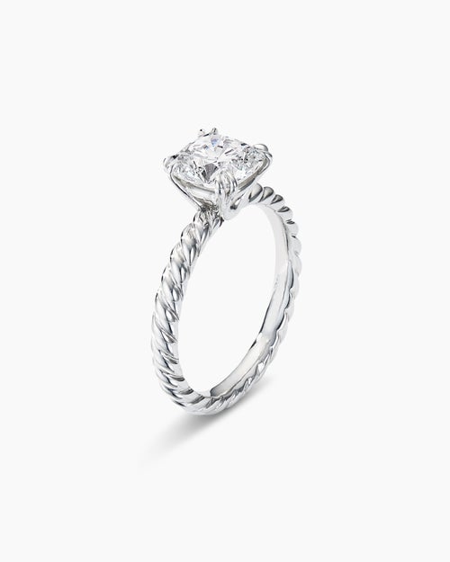 Womens DY Cable Engagement Ring in Platinum, Cushion