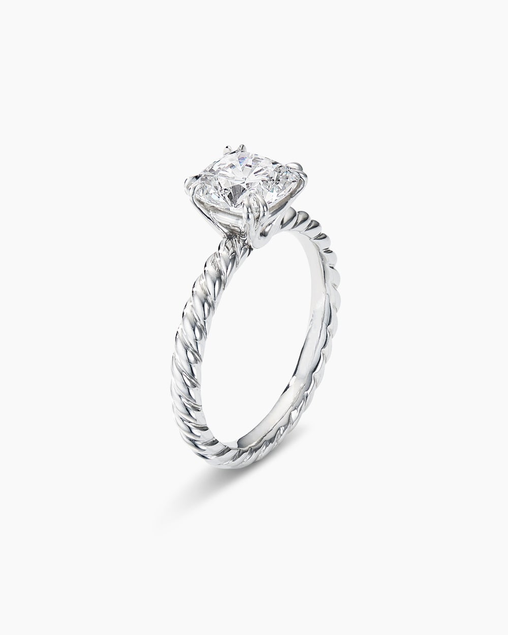 Womens DY Cable Engagement Ring in Platinum, Cushion