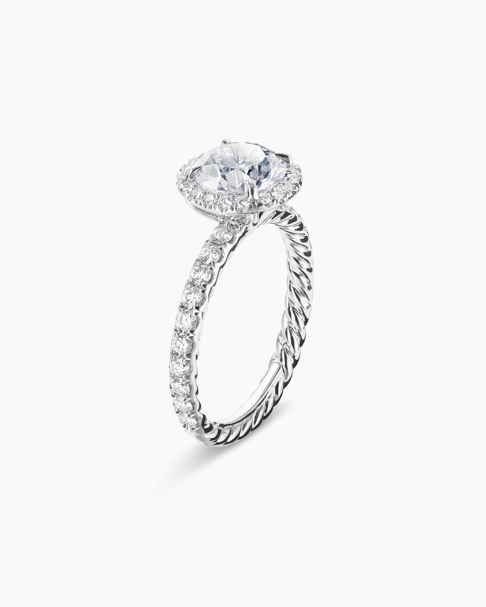 Womens DY Eden Pavé Halo Engagement Ring in Platinum, Round