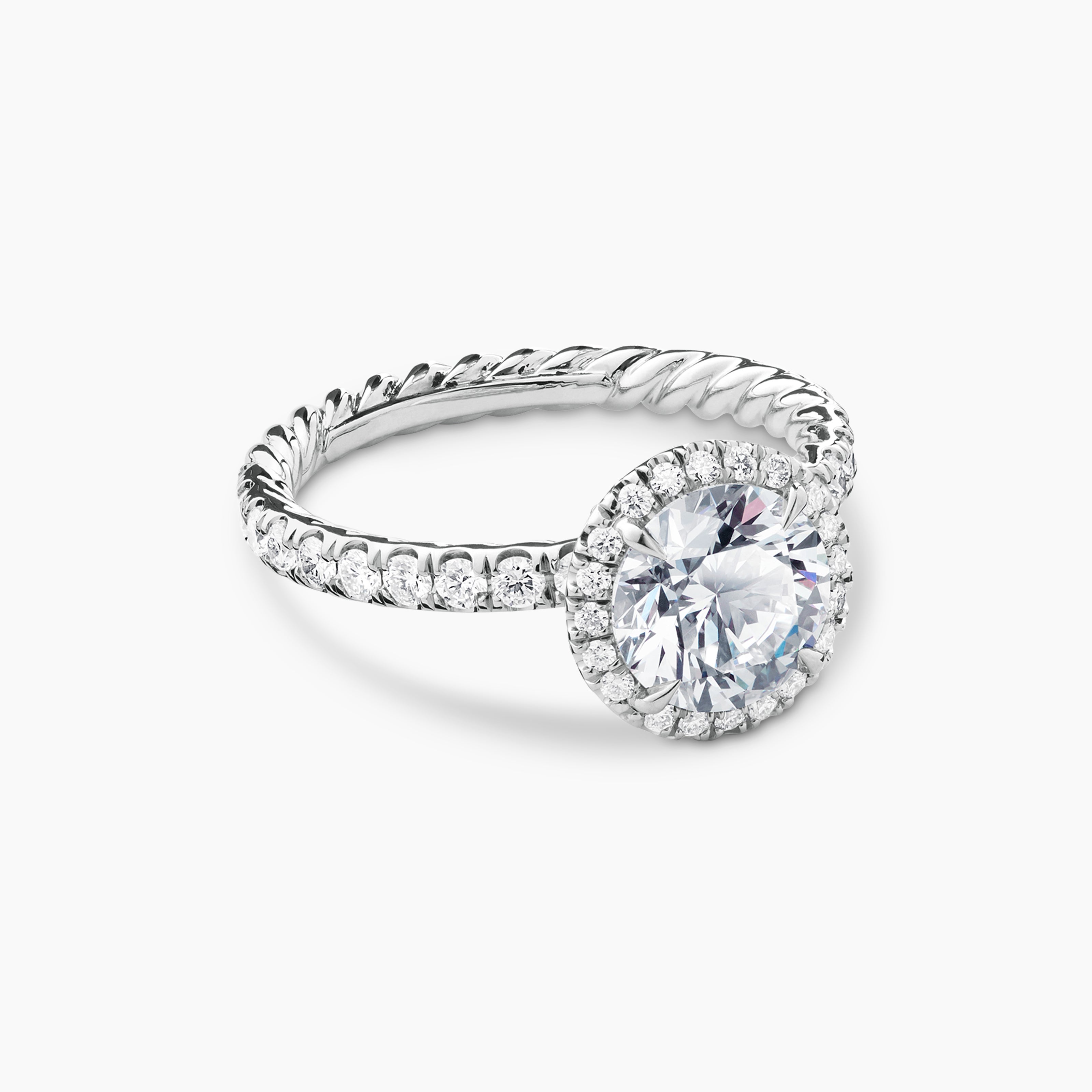 Womens DY Eden Pav&eacute; Halo Engagement Ring in Platinum, Round