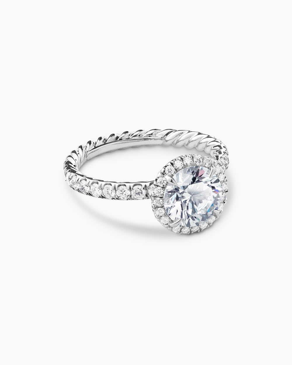 Womens DY Eden Pavé Halo Engagement Ring in Platinum, Round