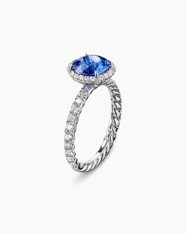 DY Eden Pavé Halo Engagement Ring in Platinum with Blue Sapphire, Round